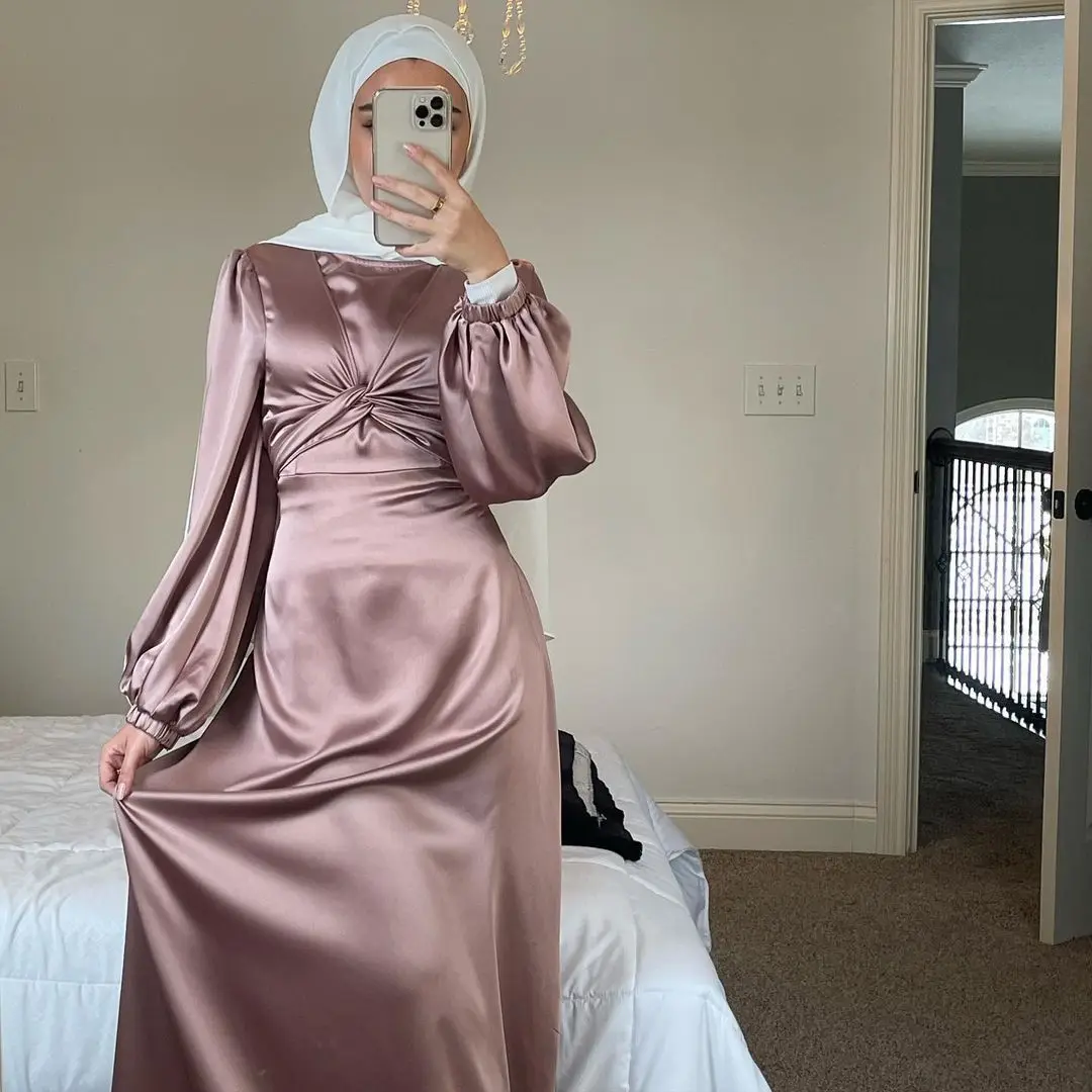 

Ramadan Abaya Turkey Satin Hijab Muslim Dress Summer Caftan Eid Abayas for Women Dubai Islam Clothing Kaftan Vestido Arabe Mujer