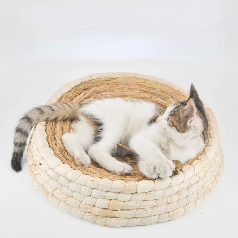 

Handmade Straw Woven Cat Kennel Mat Cat Scratching Board Pet Nest for Kitten Puppy Bird Rabbit Four Season Pets Sleeping Beds