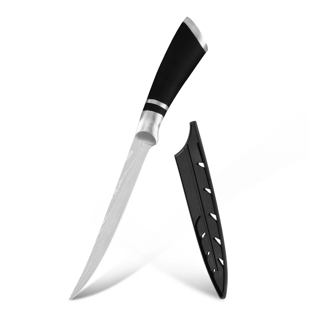 

XYj ножи из нержавеющей стали для ловли рыбы 6 дюймов 7 дюймов 8 дюймов, дамасский шаблон, резак для нарезки, флюгер, инструмент для обрезки, инструмент для рукоделия, чехол для ножа