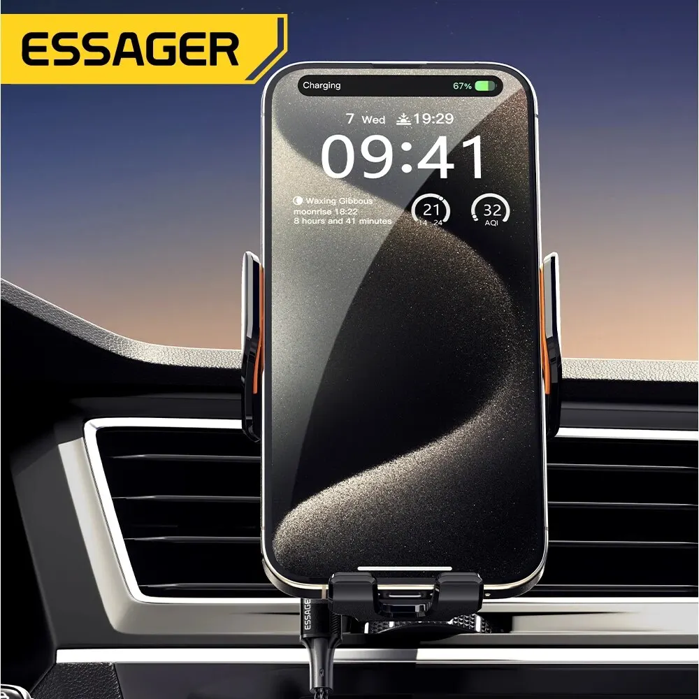 Фото Беспроводное зарядное устройство Essager 15W Qi, автомобильный держатель для телефона, крепление на воздуховод, подставка для iPhone, Samsung, поддержка быстрой зарядки №2