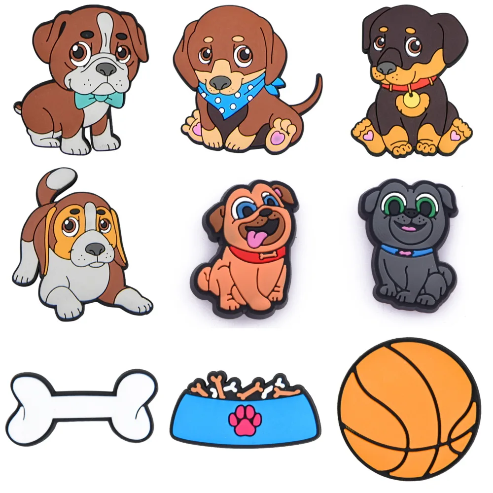 1pcs Cute Puppy Croc Charms Bone Basketball Rugby Dog Shoe Decorations for Clogs Sandals Wristband Accessories Kids Party Gifts