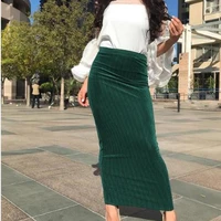 2021 new striped elastic temperament slim skirt sexy solid color knitted bag hip ankle womens all season womens green skirts