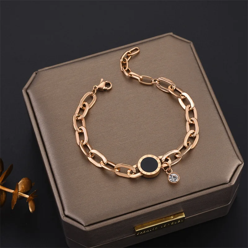 

Stainless Steel Link Chain Coin Bangle Bracelet for Women Exquisite Gold Color Bracelet Jewelry Girl Gift