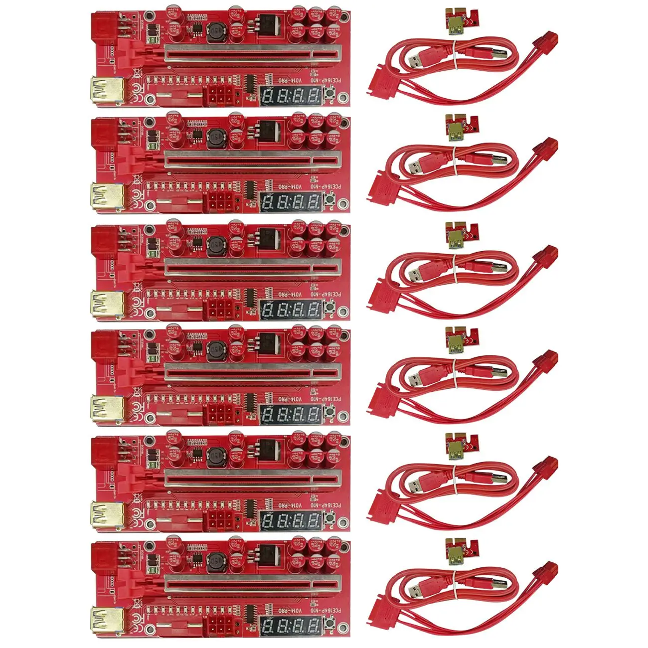 

6 упаковок V014 PRO PCI-E 1X до 16X графическая карта Riser с 10 твердыми конденсаторами/температурным зондом светодиодный светильник кой для майнинга ...