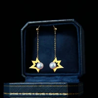 tkj new half five star pearl earrings electroplating 18k gold color retention japanese girl earrings ins light luxury high end