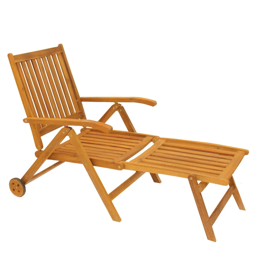 

55" Acacia Wood Outdoor Patio Chaise Lounge Chair