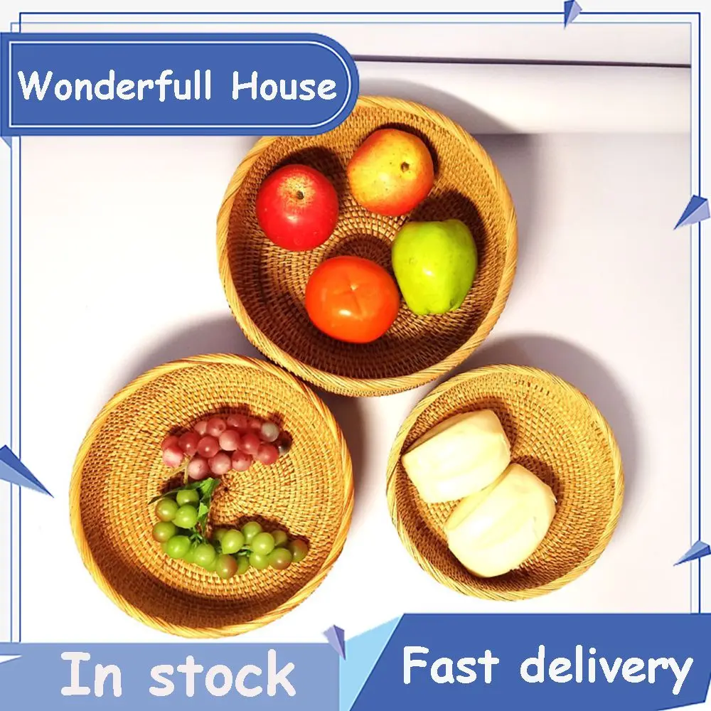 

Durable Rattan Basket Fashionable Pure Natural Snack Basket Dim Storage Basket Kitchen Supplies Hand-woven Organize Box Fruit