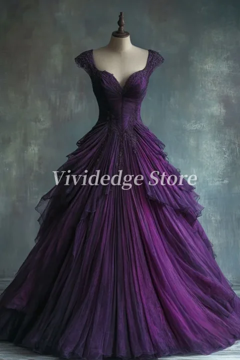 Винтажные фиолетовые длинные вечерние тюлевые платья принцессы по
