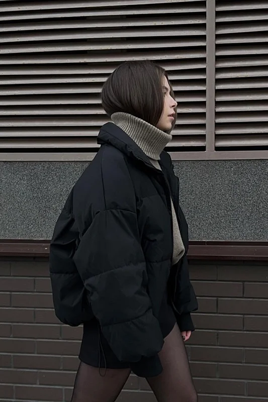 Women Down Coat American Black Short Cotton Jacket Women's Winter Leisure Commuting Long Sleeved New Thickened Top Ins