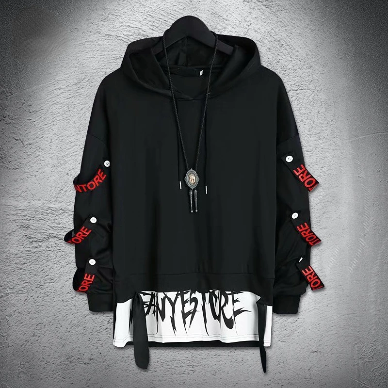 

Men's Fashion Autumn Hip Hop Harajuku Goth Sweatshirts Techwear Hoodie Punk Black High Street Mechanical Tactical Pullover Tops