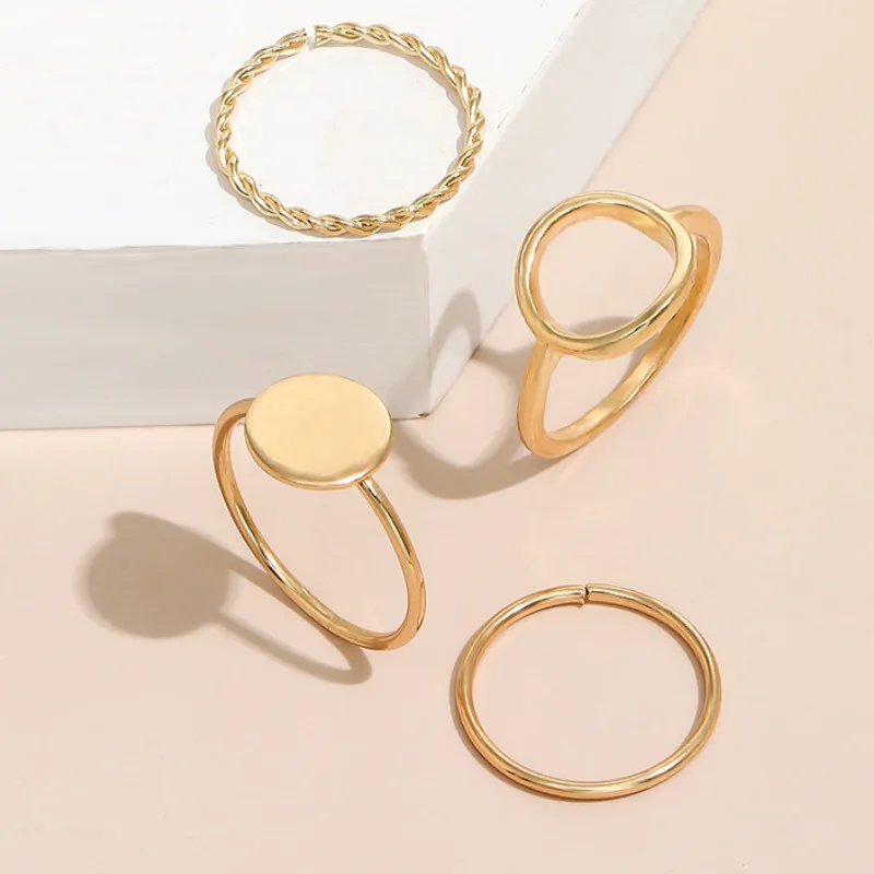 

Geometric Fashion 4 Pcs/set Finger Rings Set Jewelry Accessories for Women