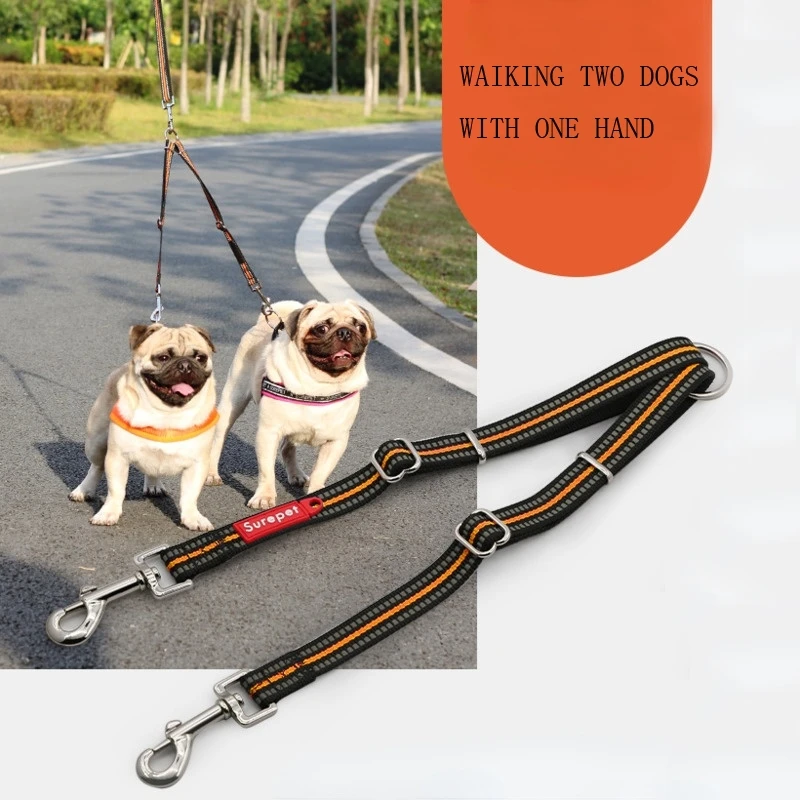 

Pet Dog Leash Nylon Rope Double Dual Two Heads Dogs Leash 2 Way Coupler Walk Two And More Dogs Collars Harness Leads Dog Leashes