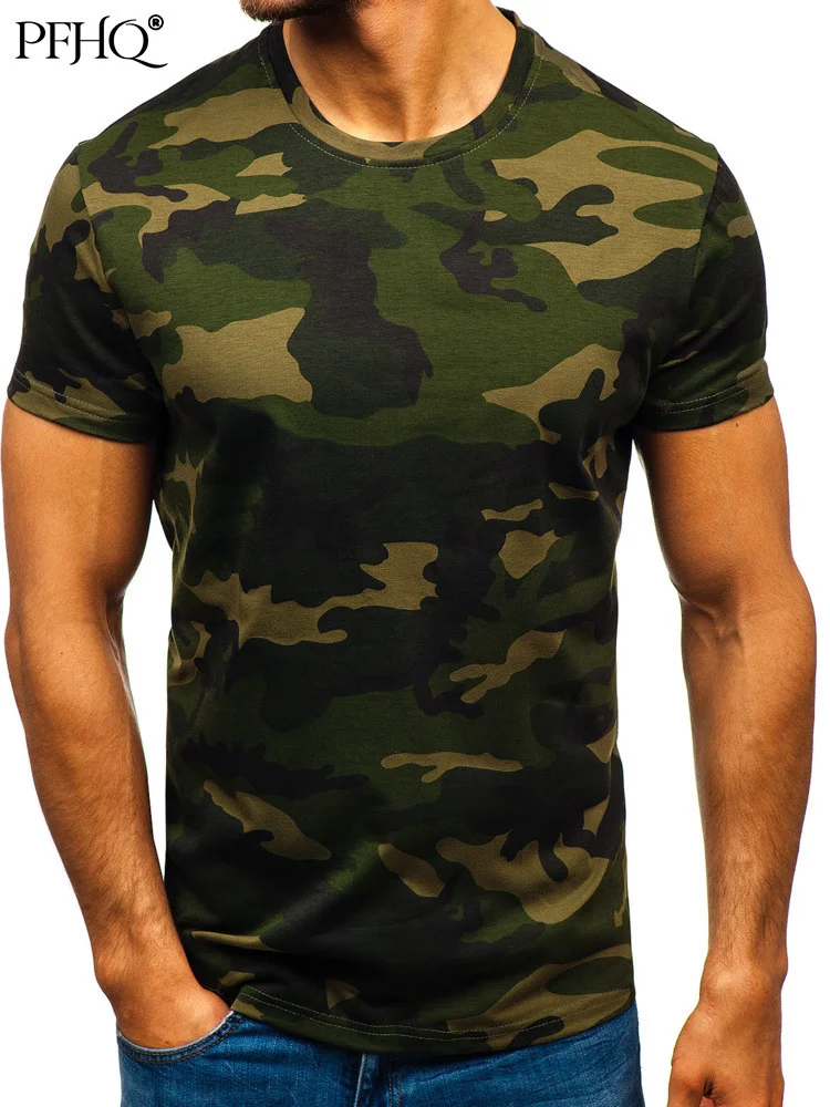 

PFHQ Short Sleeve Round Neck Straight Fit T-Shirt Of Men Digital Print Camouflage Tops Summer New Casual Sports Tees 21B4216