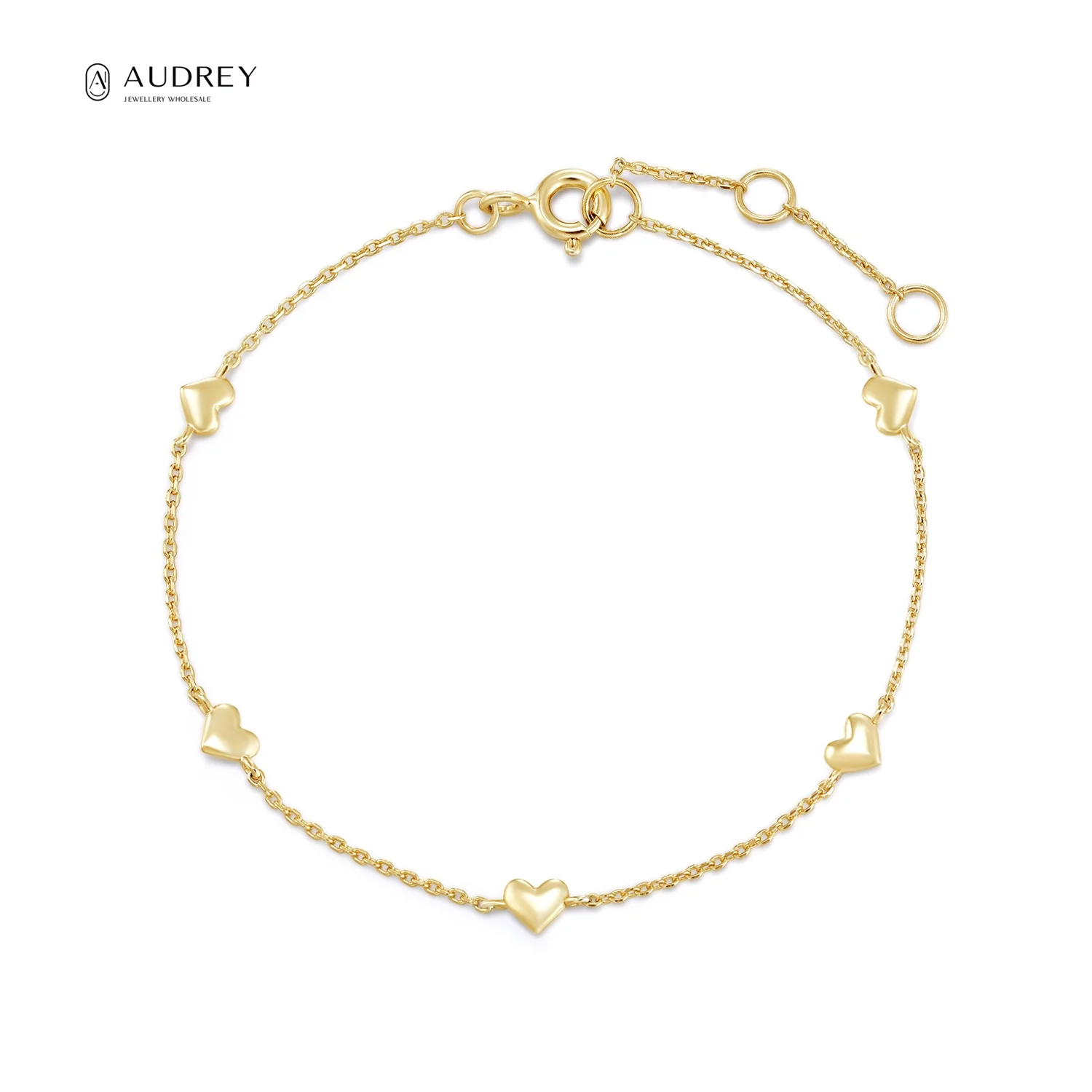 

Audrey Handmade Fine Jewelry Minimalist Bangles 14k Gold Plated Sterling Silver 925 Heart Thin Chain Bracelets For Women