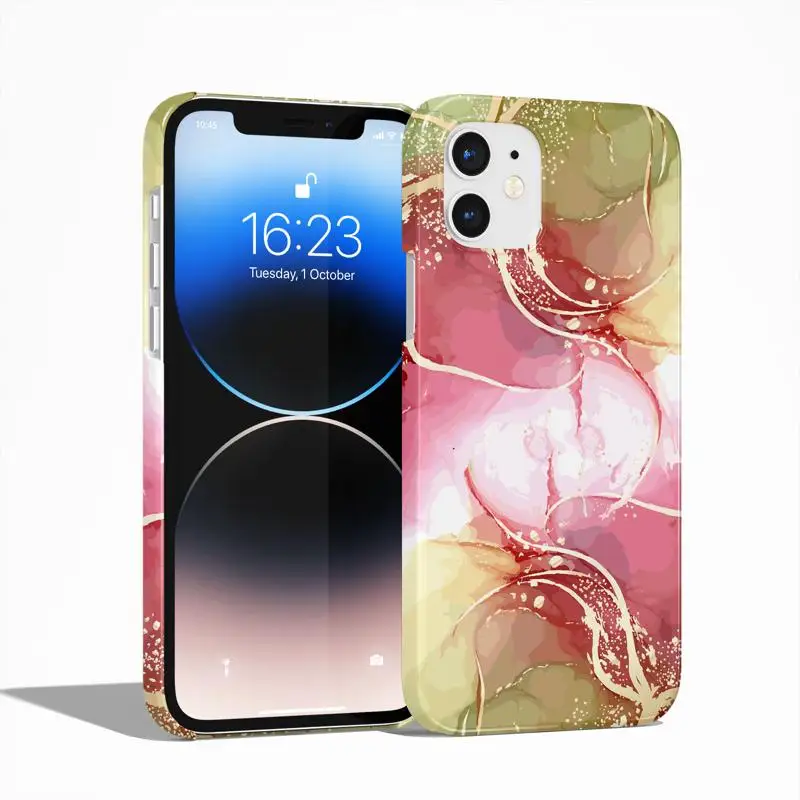 

Film Hard Phone Case For Apple iPhone 14 13 12 11 Pro Max 13 12 Mini XS Max XR X 7 8 Plus Beautiful Pink Marble Protective Cover