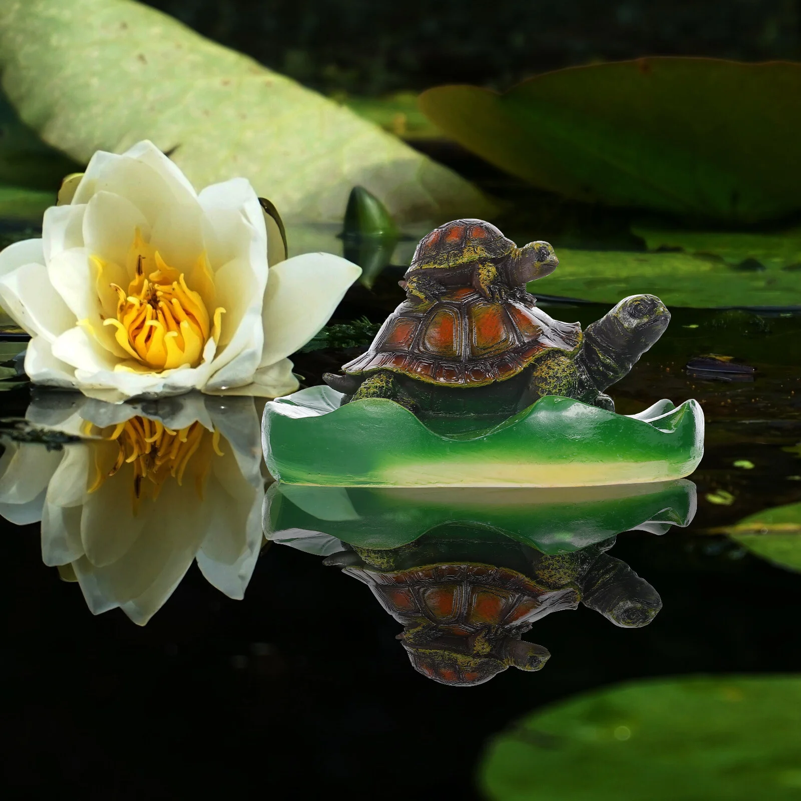 

Birthday Present Turtle Lotus Leaf Ornament Pool Decoration Simulation Craft Floating Pond Frogs Decor