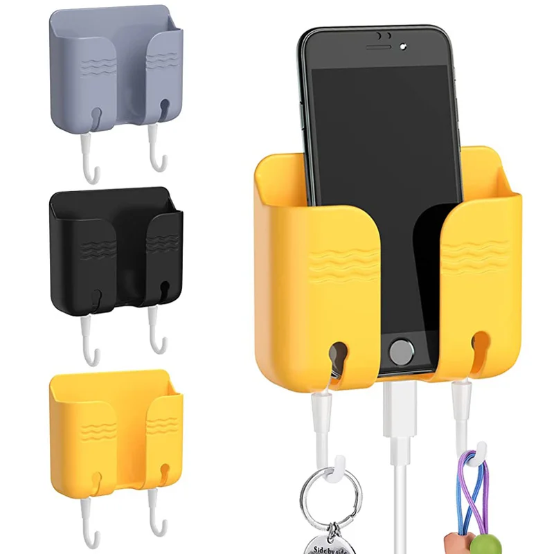 

Universal Mobile Phone Holder Wall Mounted Organizer Storage Box Wall Charger Hook Cable Charging Dock Multifunction Holder