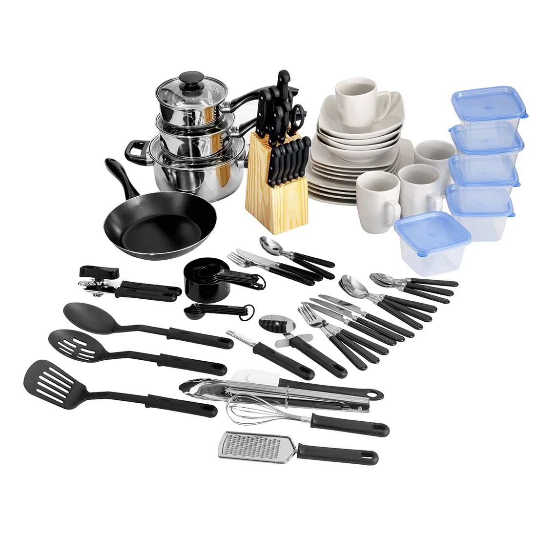 

Nonstick Aluminum Cookware Set 83-Piece Porcelain Dinnerware set kitchen essentials for first or new apartment