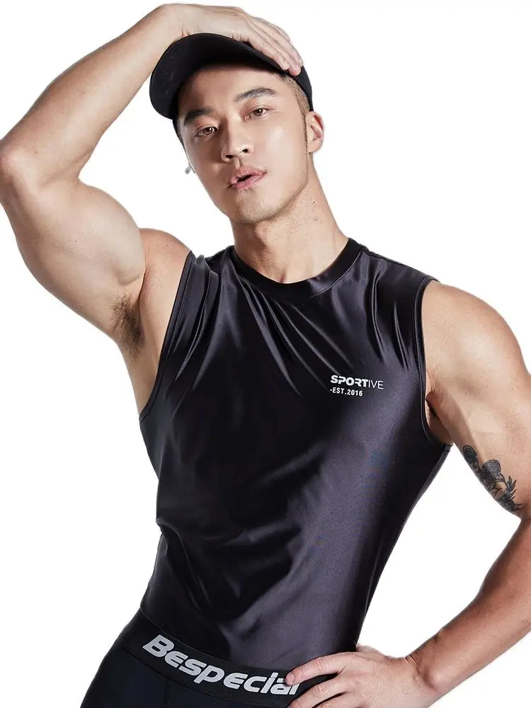 DROZENOSolid color science and technology ice silk sports vest Men's fast dry running professional training T-shirt fitness clot