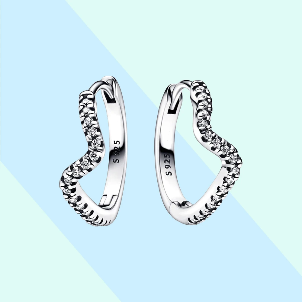 

2023 New Diamond Sparkling Design Wave Niche Fashion Hoop Earring Women Fit for Pandora Birthday Jewelry Gift