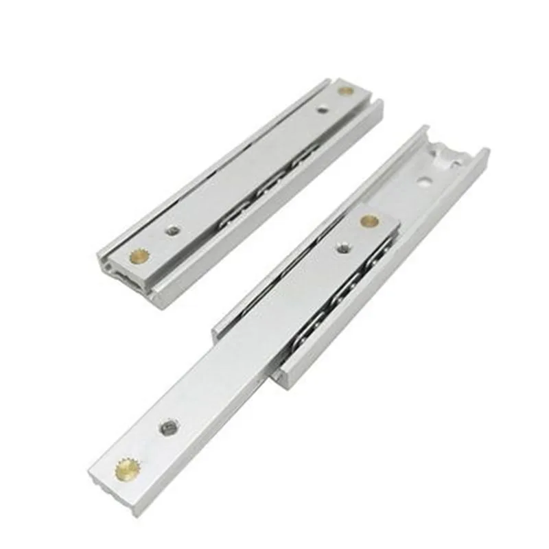 1Pair/Lot Mini Short Aluminum 2 Fold Ball Bearing Drawer Sli