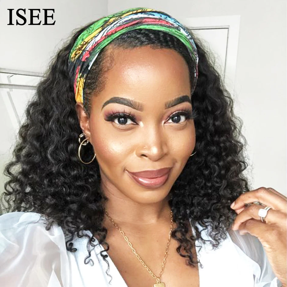 ISEE Malaysia Water Wave Bob Wig For Women Headband Curly Human Hair Wigs 180% Full Machine Made Wig Women's Headband Bob Wig