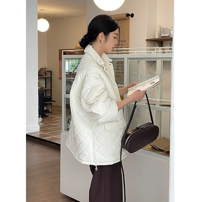 Loose Warm Cotton Coat Female 2022 Winter New Casual Diamond Check Pattern Short Paragraph Cotton Clothing