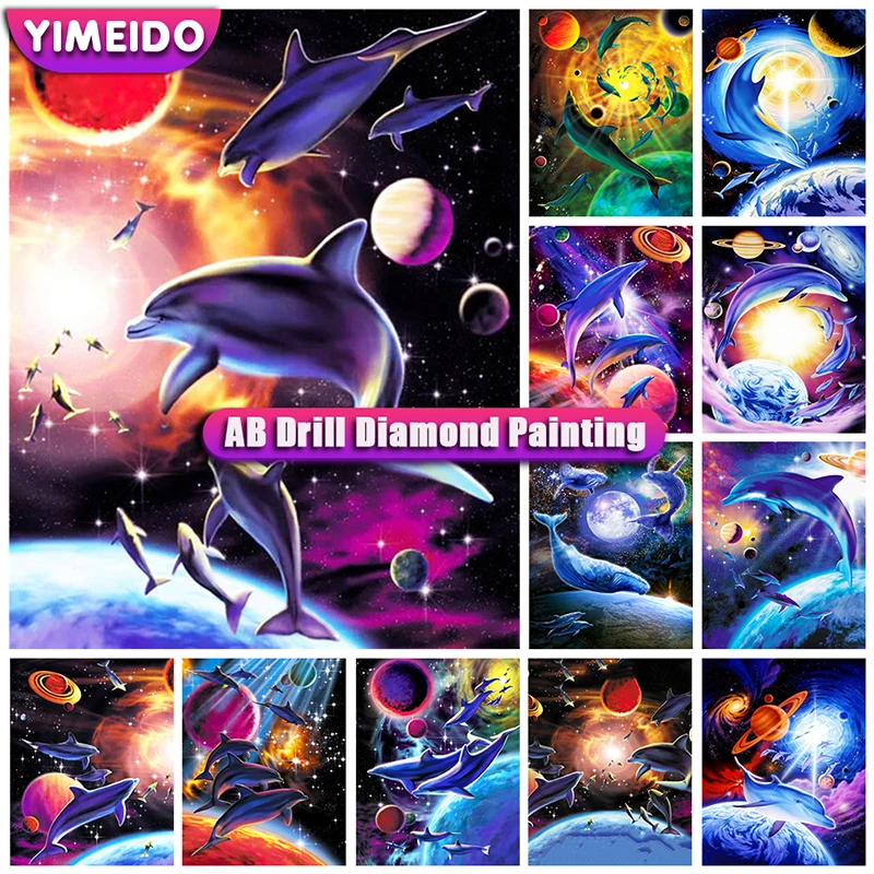 

Набор для алмазной живописи YIMEIDO 5D DIY AB, животное, картина, сумка на молнии, полная Алмазная вышивка, дельфин, вышивка крестиком, домашний деко...