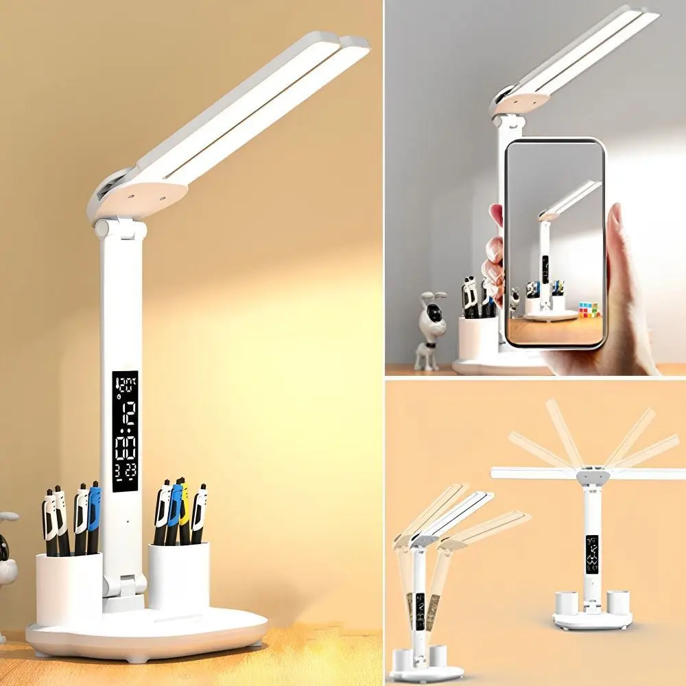 

USB Double Head Desk Lamp Adjustable with Pen Tube 3 Gear Night Reading Dimmable 180°Rotating LED Light Student