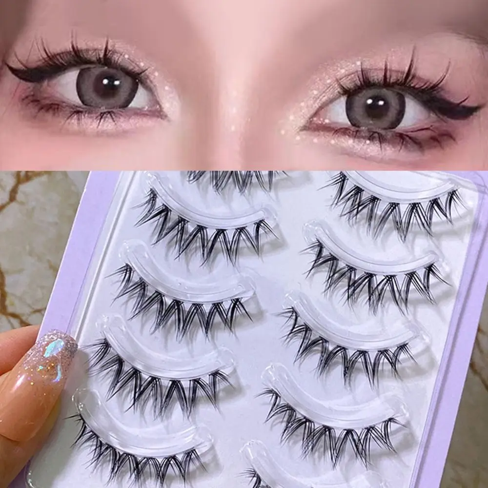 

New 5 Pairs 3D Light Thai Makeup V-Shaped Little Devil False Eyelashes Natural Thick Thin Transparent Stem Grafted Lashes Tools