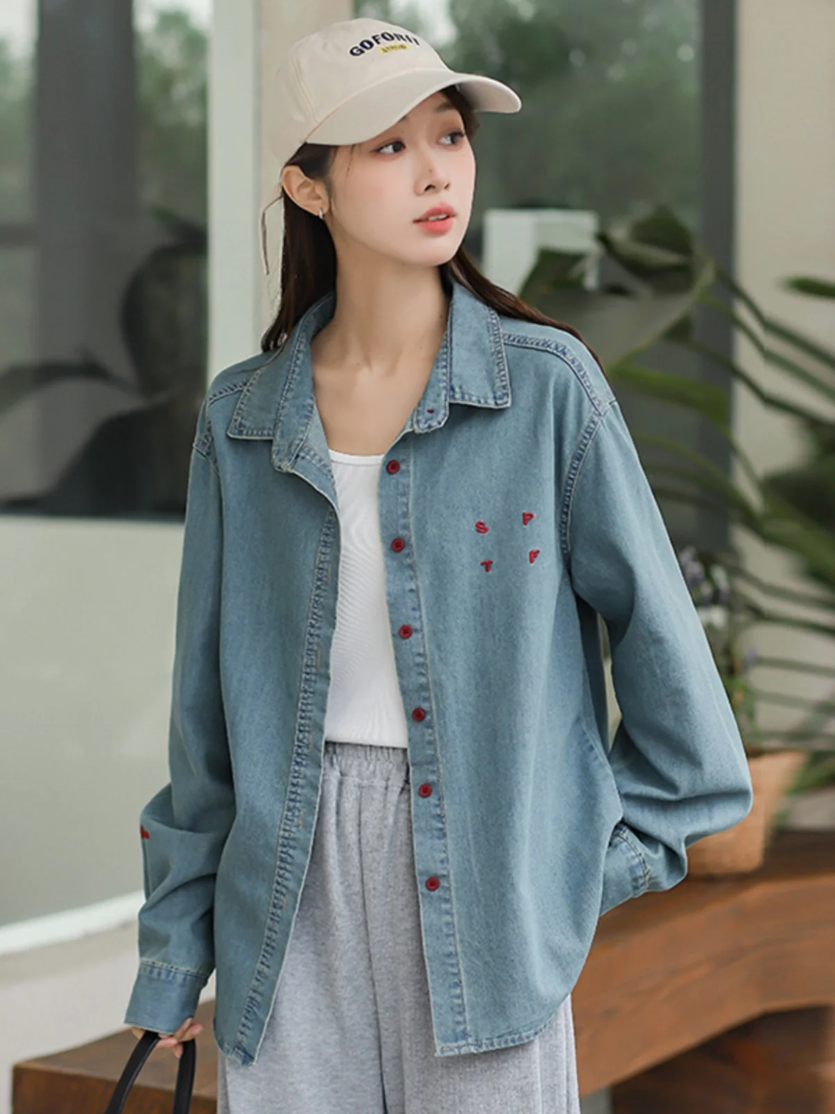 Джинсовые рубашки с длинными рукавами верхняя одежда весенне-осенняя для