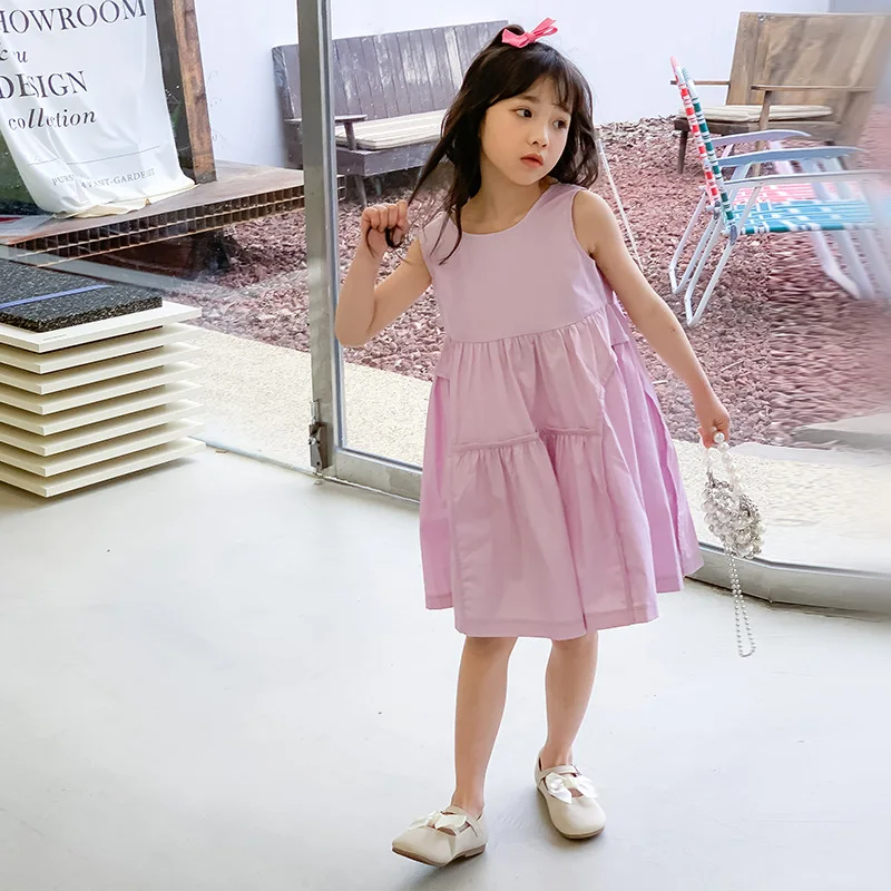 2024 корейское летнее платье для школьниц без рукавов повседневное однотонное