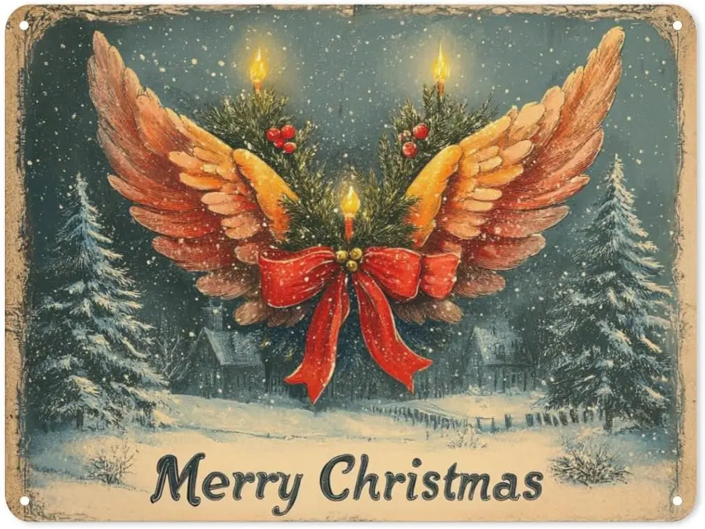 Merry Chrstms 94 Metl Tn Sgn Decorton rt Плита для занятий дома Br Room Grge Mn Cve Забавный стиль 8x12 nch
