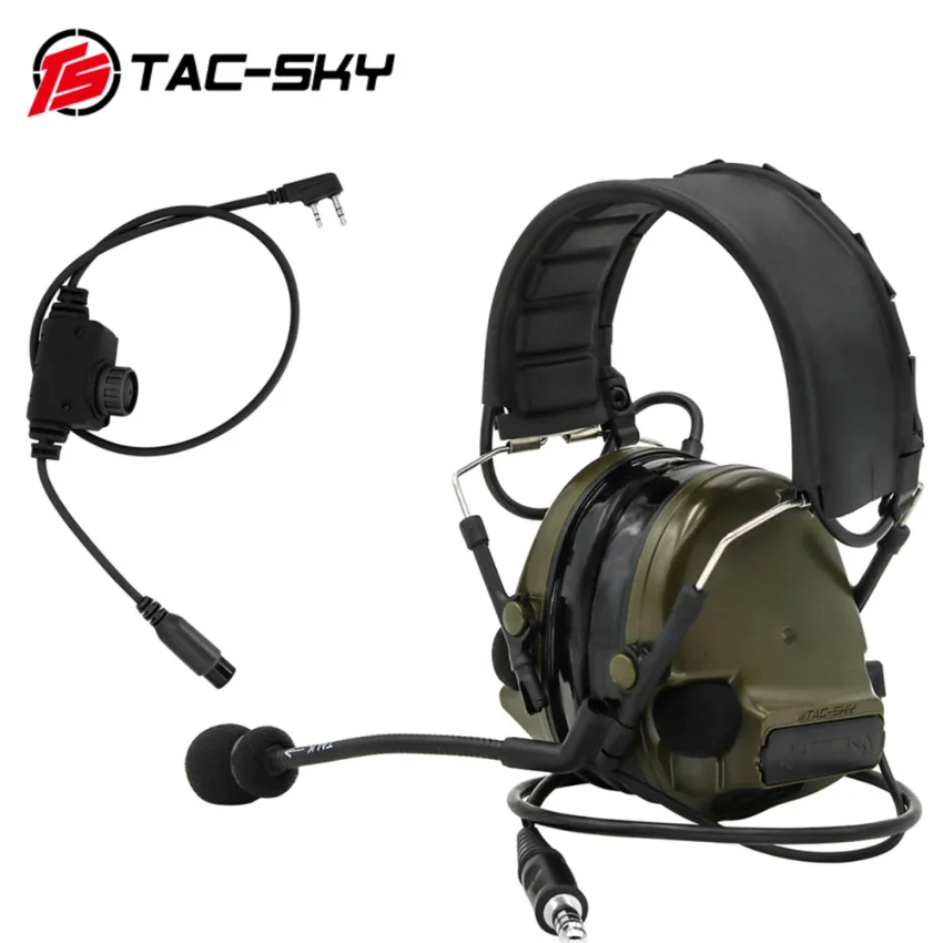 TAC-SKY COMTAC III Tactical Headphones Outdoor Hunting Airsoft Sports Noise Cancelling Pickup Headset with RAC kenwood plug PTT