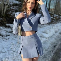 solid blue short sexy blazer mujer fashion spring single button slim office ladies jacket coat vintage female outwear chic tops