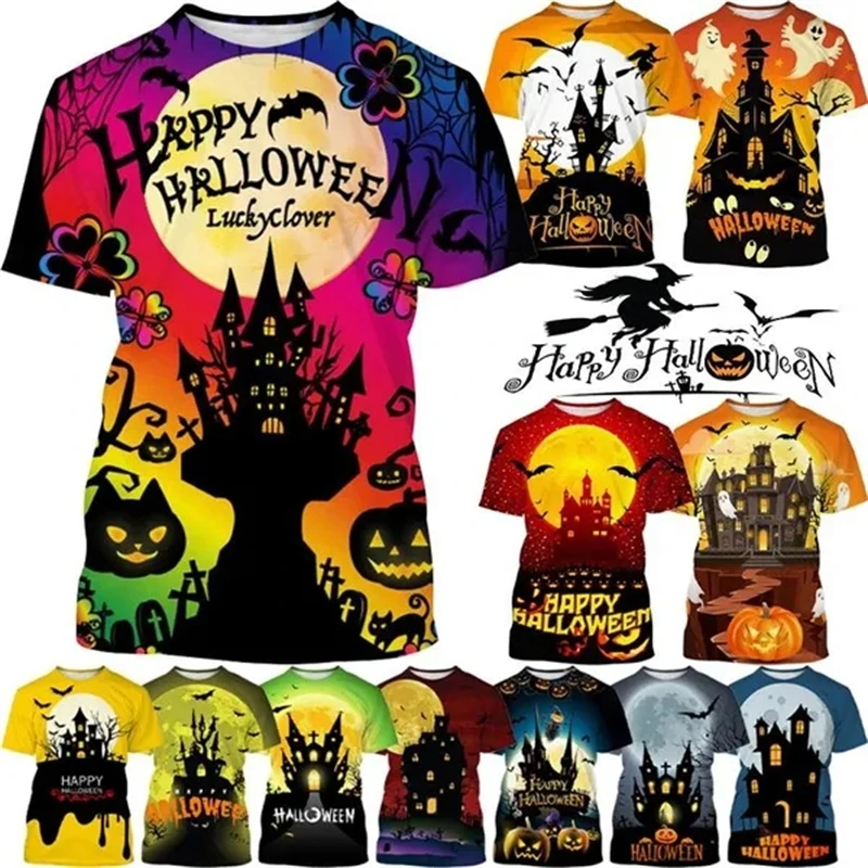 

New Arrivals Halloween 3D Printed T-shirt Pumpkin T Shirt Fashion Men Women Horror Personality Haunted House Round Neck Top Tees