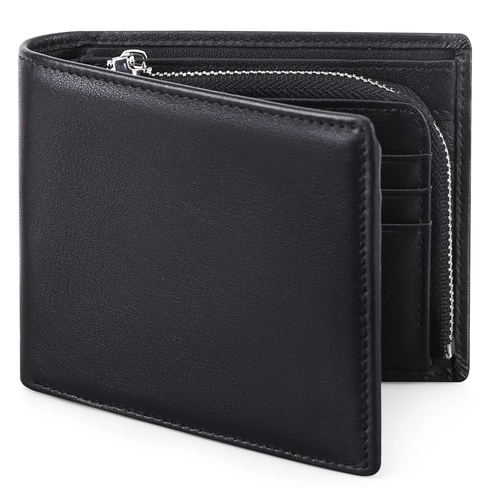 

Men's leather wallet color contrast cowhide change clip multi slot money cloth