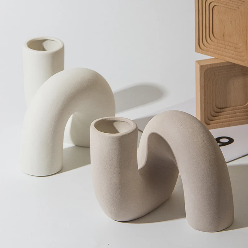 

White Art Flower Ceramic Vase Nordic Creative Support For Plant Home Living Room Official Desktop Decoration Accessories