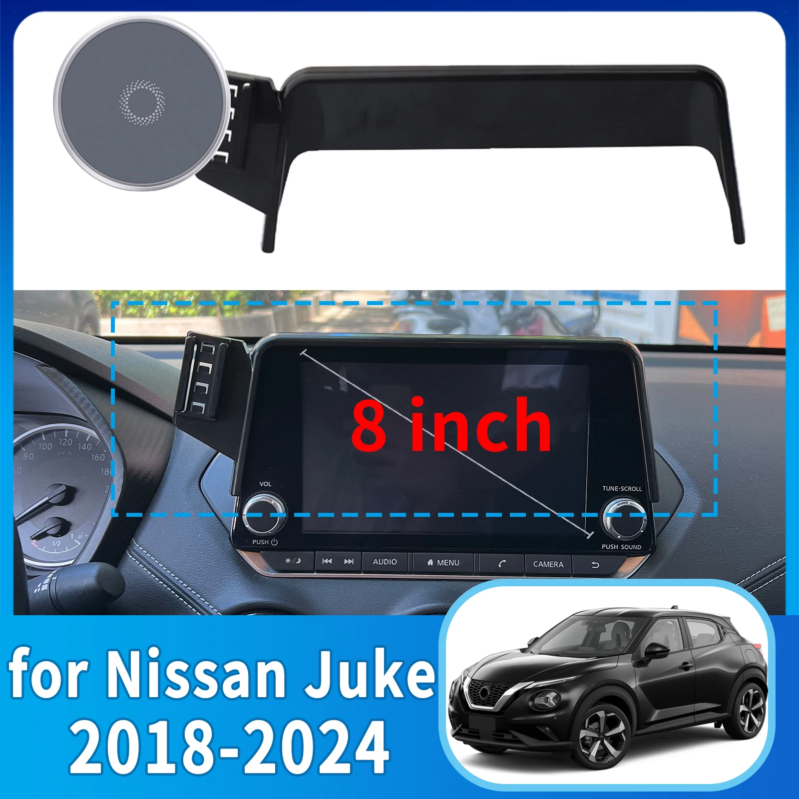 Фото Держатель для телефона (8/7 дюймов) на приборную панель для Nissan Juke F16 2018-2024, без сверления, на заказ ​ ​   аксессуары №1