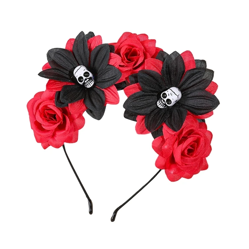 

Skull Headband Rose Flower Crown Hairband Day of The Dead Headband Halloween Tiaras And Crown Halo Flower Headband