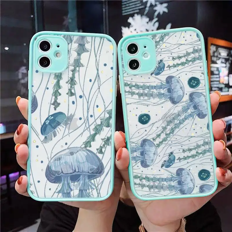 

Jellyfishes hand painted art pattern Phone Case matte transparent For iphone 14 11 12 13 plus mini x xs xr pro max cover