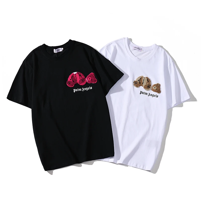 

Palm Angels 22SS Letter Logo PA Teddies Loose Casual Round Neck Short Sleeve T-shirt Broken Bear Men Women Lovers Couple Style