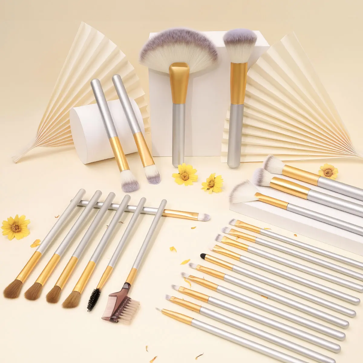 

6/24Pcs Sliver Makeup Brushes Set with Cosmetic Bag Powder Foundation Contour Blush Eyeshadow Blending Liner Makeup Beauty Tools