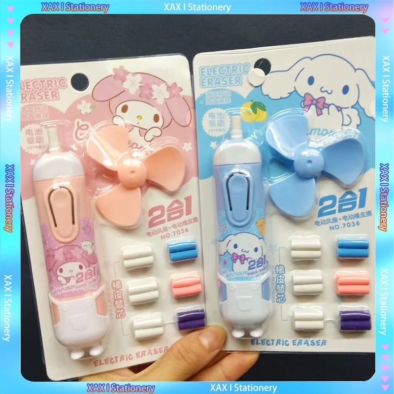 

New Cartoon Eraser Sanrio Electric Fan Toy Eraser Kuromi Mymelody Cinnamorol Student Learning Stationery Student Gifts And Prize
