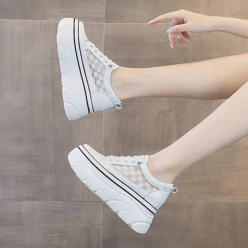 Fujin 9 см сетчатые белые кроссовки из натуральной кожи женская обувь на платформе