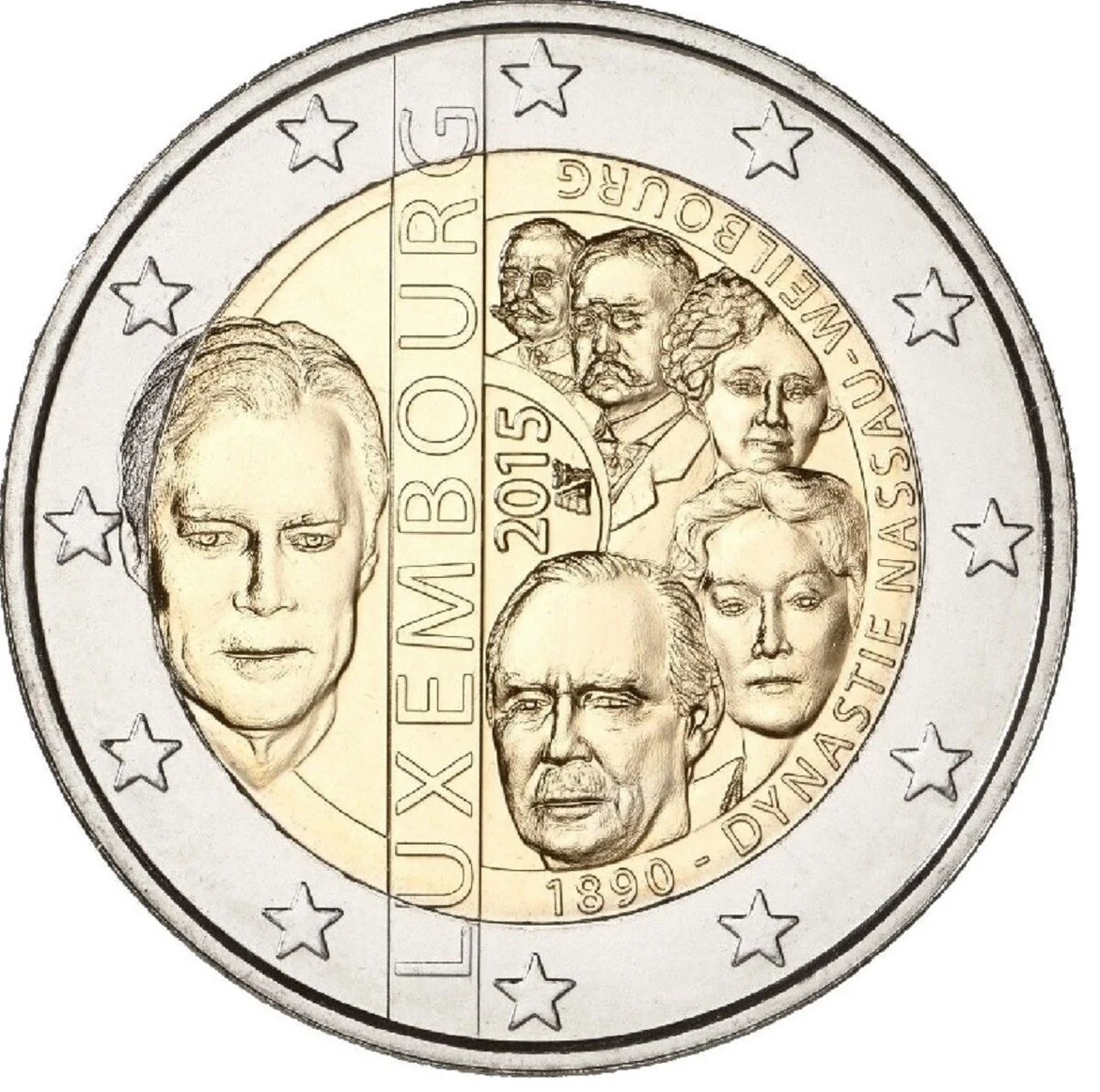 

Памятная монета Люксембург, 12-я годовщина 125 годовщины династии нагуо вильбурга 2015, 2 евро, оригинал UNC