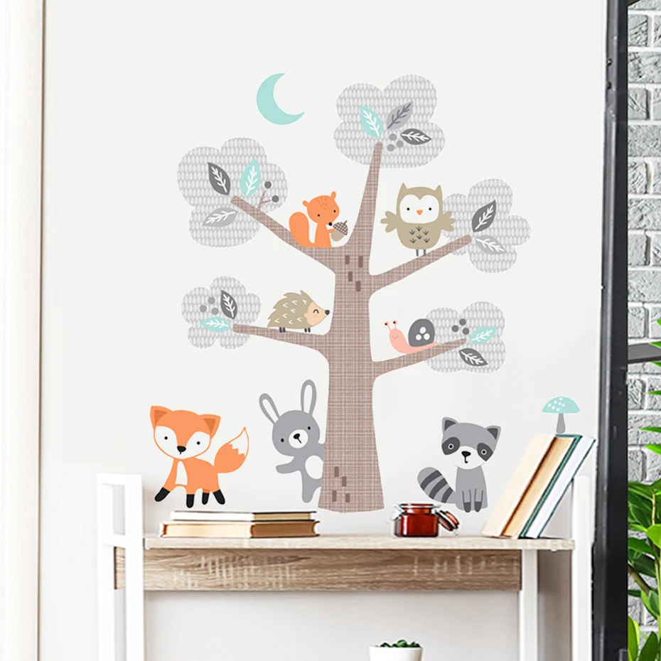 Бохо милый мультфильм дерево лиса животное акварель стикер на стену виниловые