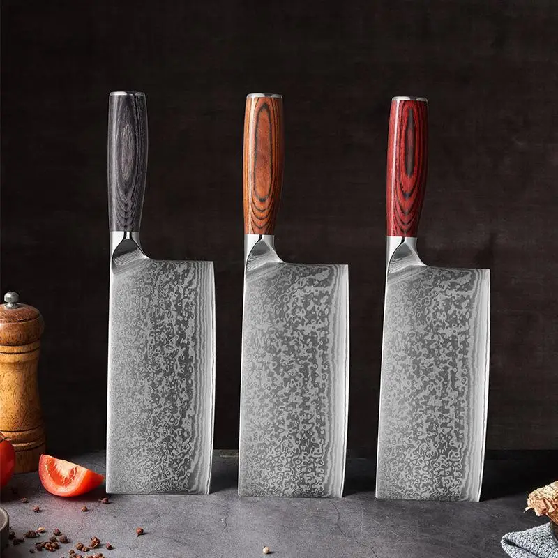 

Utility Damascus Knives Stainless Steel Slicing Knife Wooden Handle Chinese Knife Cleaver Meat Chopping Vegetables Chef Knives