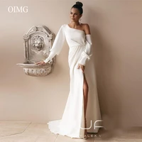 oimg arabic women matte satin wedding dresses removable one shoulder long sleeves cuff slit bride gowns formal robe de mariage