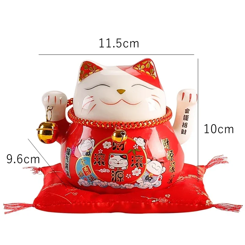 4 5-дюймовый керамический Beckoning Lucky Cat на батарейках Fortune Waving Arm Maneki Neko Подарочная